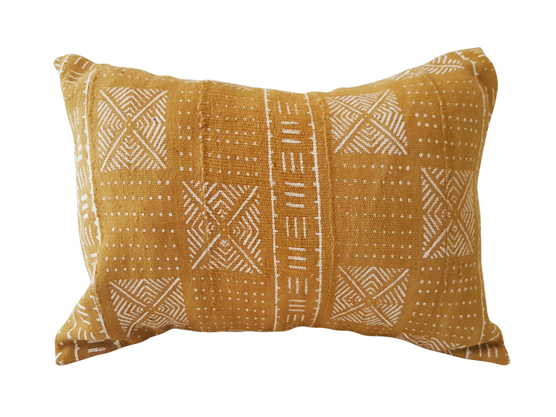 Mudcloth Lumbar Cushion - mustard and white - design 4 - 60 X 40cm